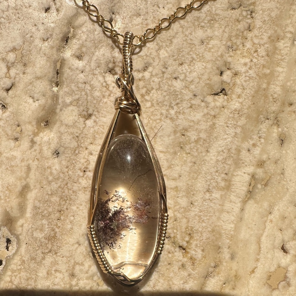 14k Gold Filled Lodolite Quartz Necklace Pendant